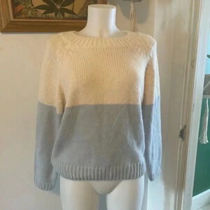 RAG POETS Women’s White Blue Open Knit Sweater Size Small EUC! Color block Swift